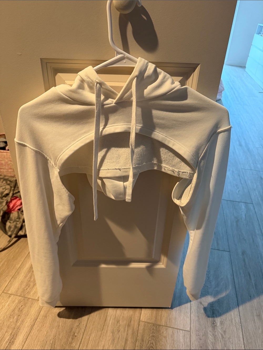 Cropped White Hoodie with Drawstring Hood - Women